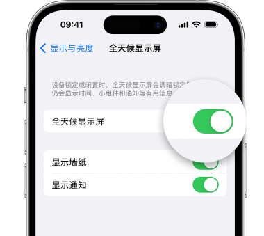 海头镇苹果15预约维修分享iPhone15如何设置全天候显示屏幕可见 